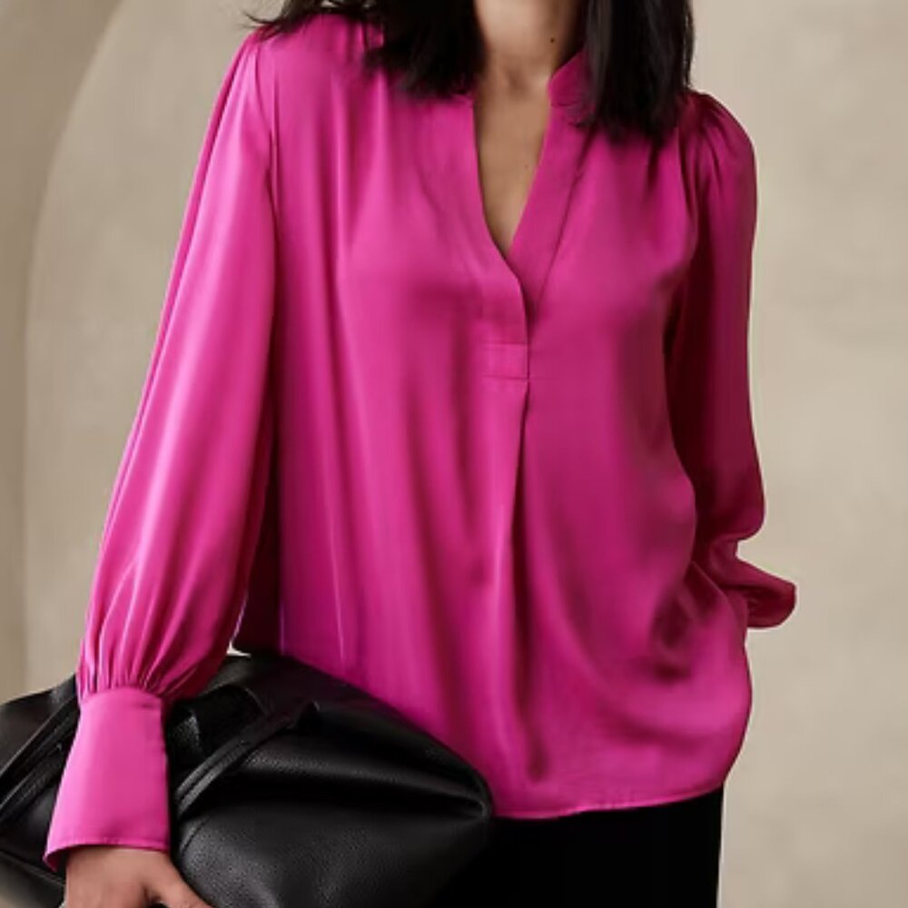 Banana Republic Elegant Berry Crepe Volume-Sleeve Blouse/NWT/S - Picture 2 of 15